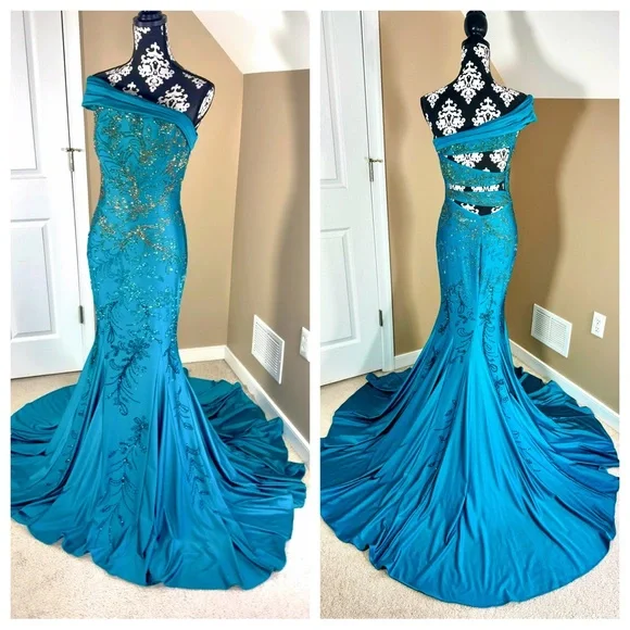 Johnathan Kanye 2872 Teal Blue gown - Picture 3 of 8